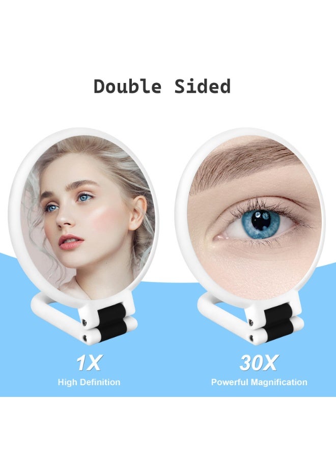 KISSUN 30x Magnifying Mirror, Travel Hand Mirrors with Handle - Double Side Handheld Mirror with 1X 30X Magnification & Adjustable Handle, Hand Held Foldable Travel Mirror for Makeup(Pearl White) - Image 2